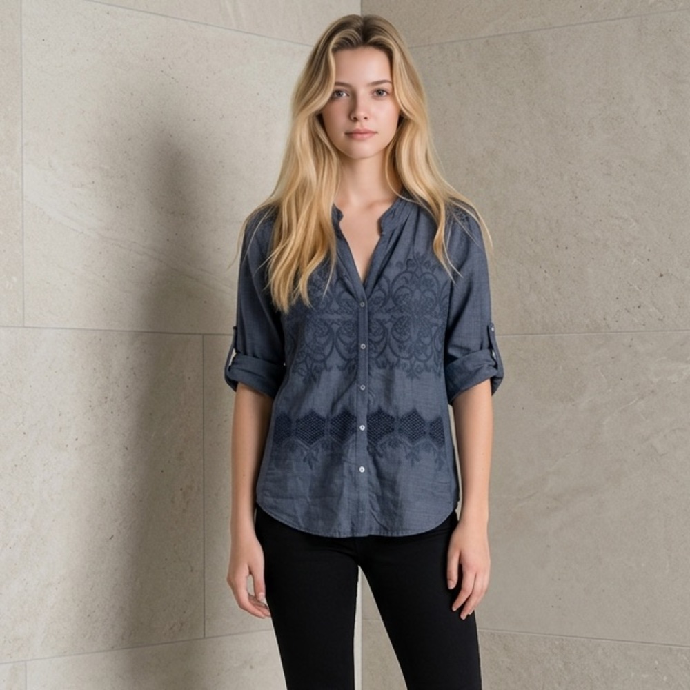 True Grit Blue Embroidered Chambray Shirt